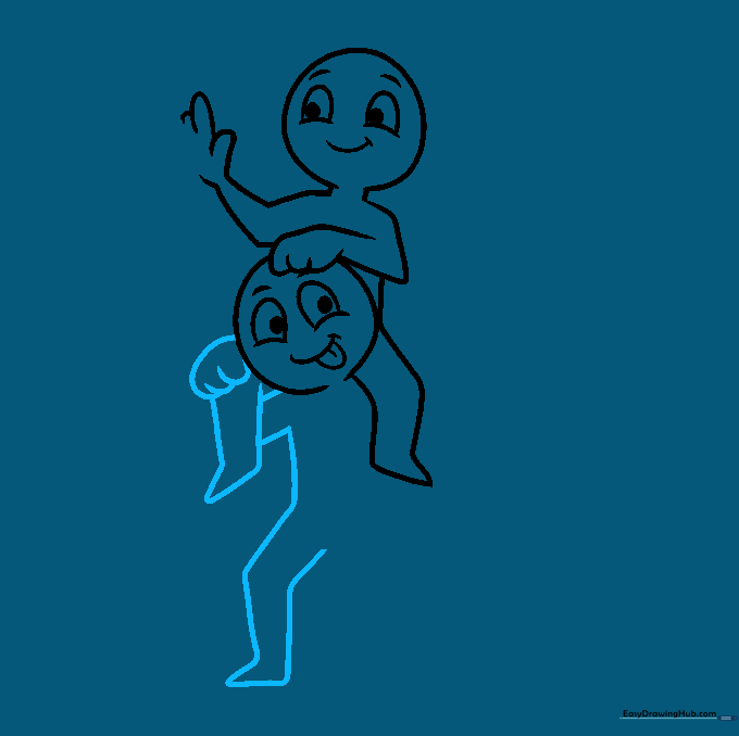 Drawing the torso and limbs for the second character in the group.
