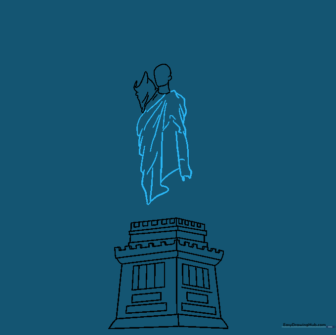 Adding flowing curved lines to represent the folds of the robe.