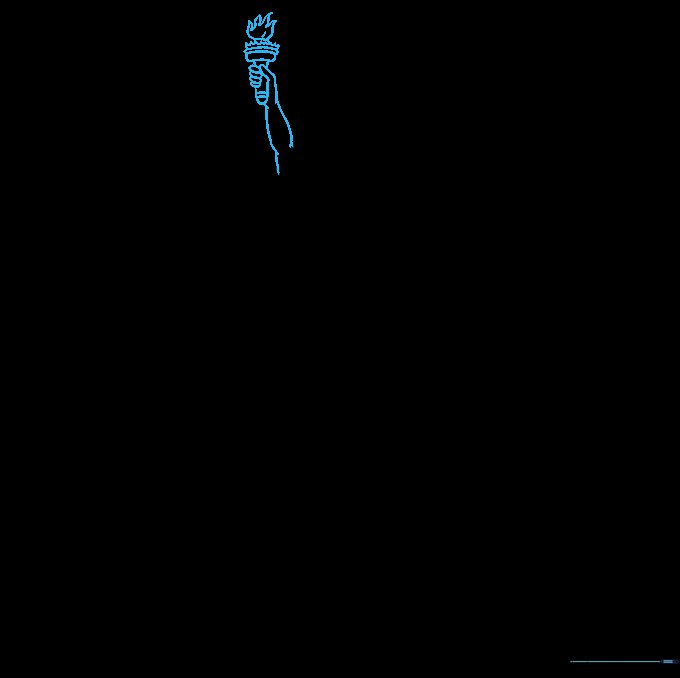 Drawing the arm holding the torch with a flickering flame.