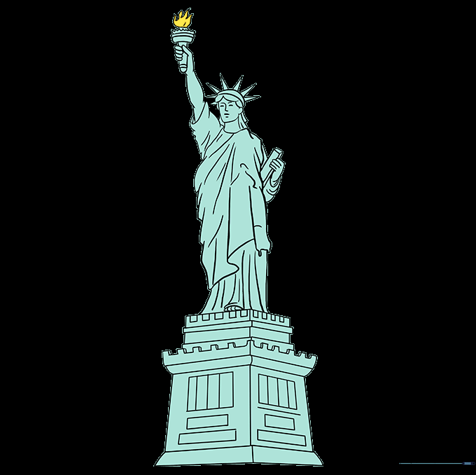 The finished, colored drawing of the Statue of Liberty.