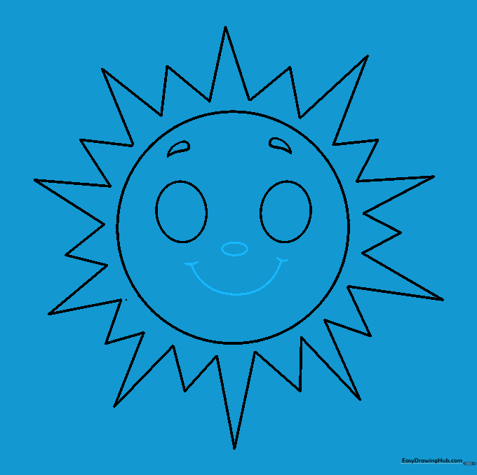 Sun face with a nose and a wide, happy smiling mouth added.