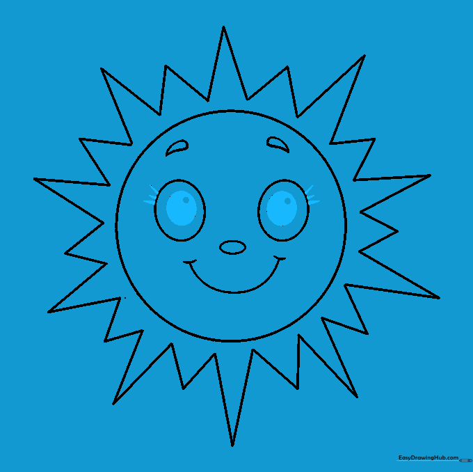 Detailed eyes with pupils, highlights, and eyelashes added to the sun.