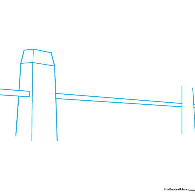 Pencil sketch showing the initial trapezoidal base and vertical support lines for the Sydney Harbor Bridge towers.