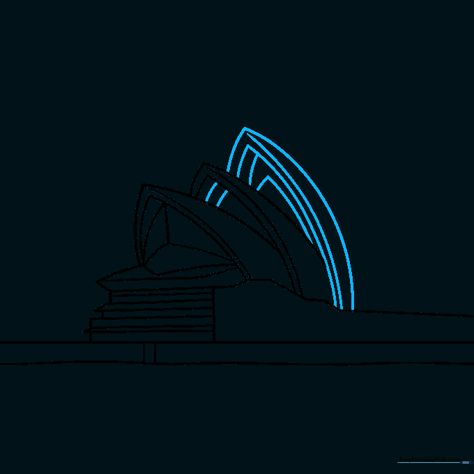 Drawing additional roof segments to build the Opera House structure.