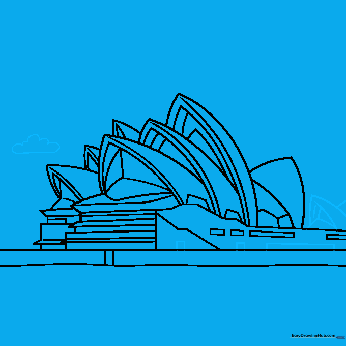 Drawing a fluffy cloud in the sky above the Opera House.