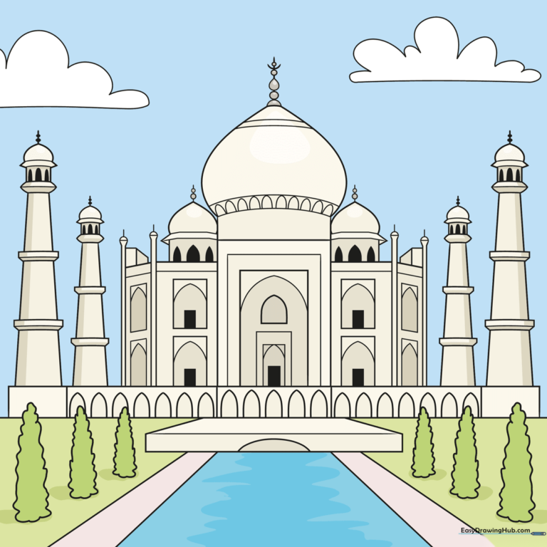 Finished, colorful illustration of the Taj Mahal, perfect for kids' art projects.