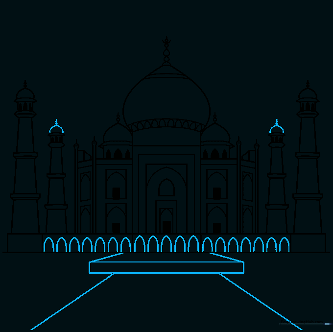 Adding a walkway and base landscaping to the Taj Mahal drawing.