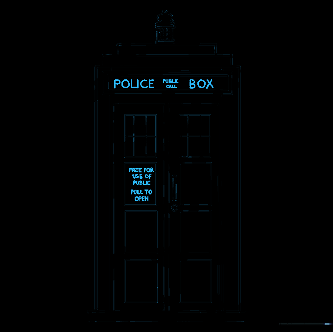 Adding the 'POLICE BOX' text to the sign and instructions to the door.