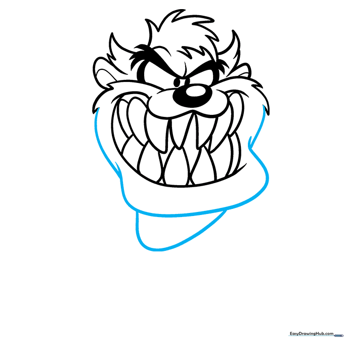 Drawing the lower lip and the rounded belly of the character.