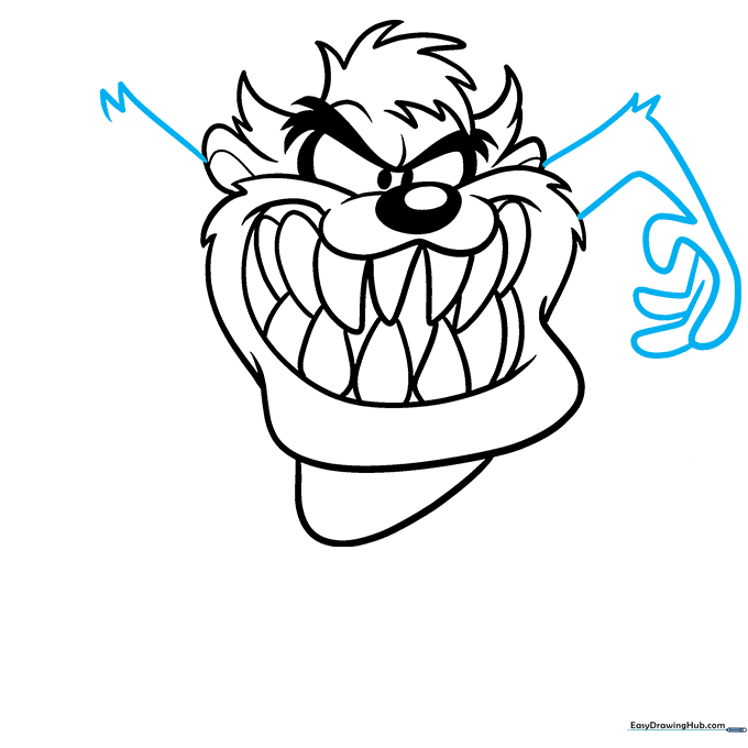 Adding the arms with jagged fur details at the elbows.