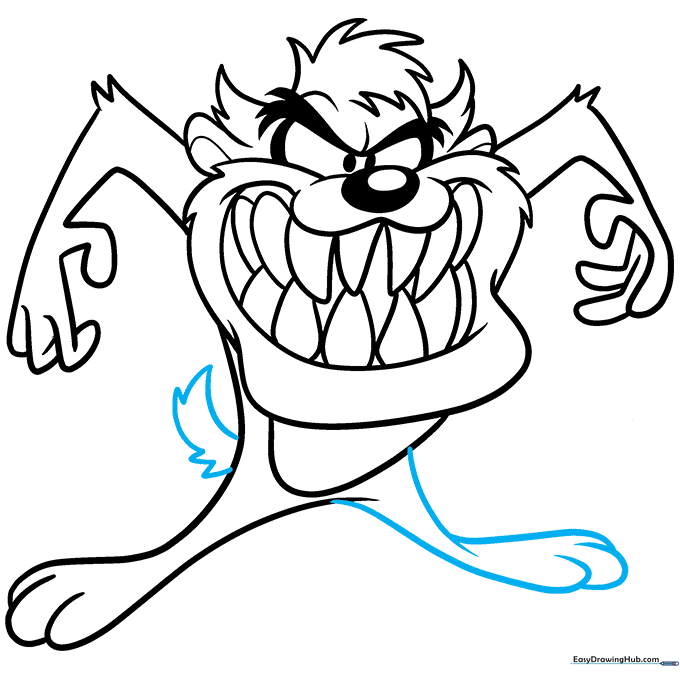 Completing the drawing with the final leg and a short, jagged tail.