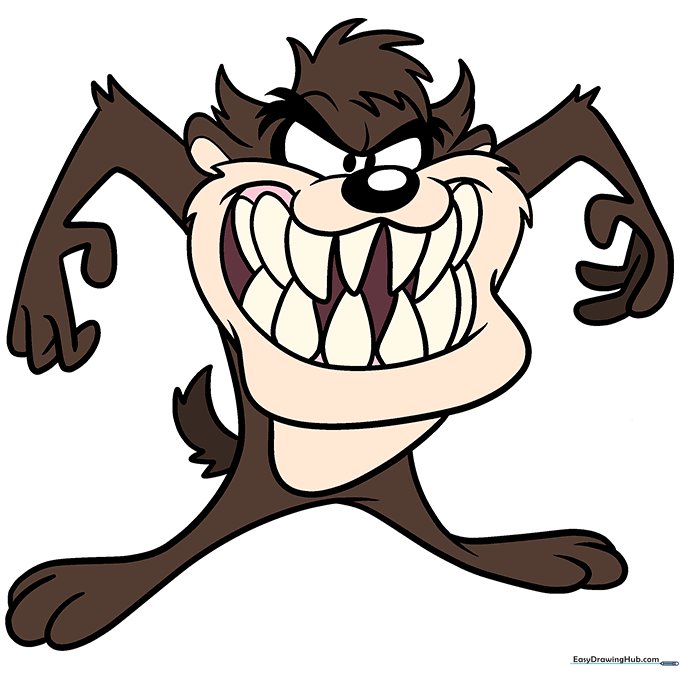 The final colored Tasmanian Devil drawing with brown fur and a light tan belly.