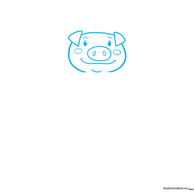 Pencil sketch of a pig's head with triangular ears and oval eyes on a white background.