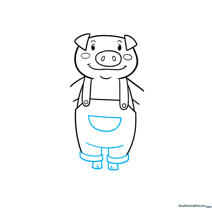 Detailing the pocket and feet of the first pig character.
