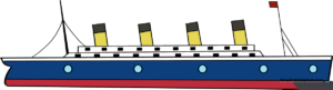 A colorful, finished illustration of the Titanic sailing on the ocean.