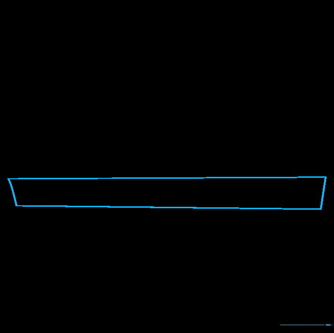 A simple trapezoid outline representing the main hull of the Titanic drawn on white paper.