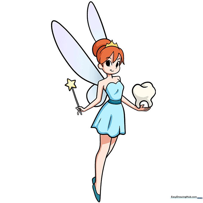 A fully colored, vibrant Tooth Fairy drawing.