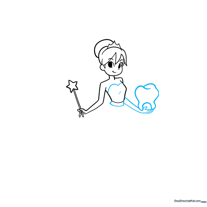 Drawing the fairy's blouse and a small tooth icon.