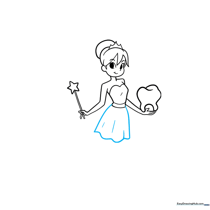 Adding a skirt with flowing fabric lines to the fairy character.