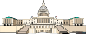 A finished, colored illustration of the U.S. Capitol building.