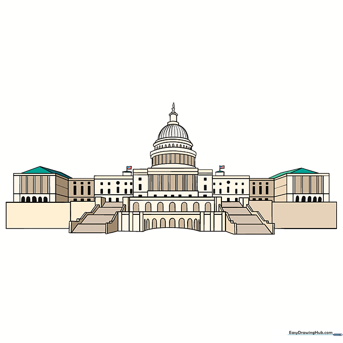 The completed and colored U.S. Capitol building drawing.