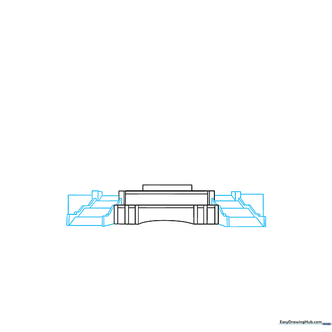 Drawing the side staircases of the Capitol building using geometric shapes.