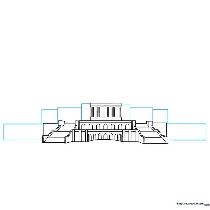 Adding rectangular details to the wings of the Capitol building.