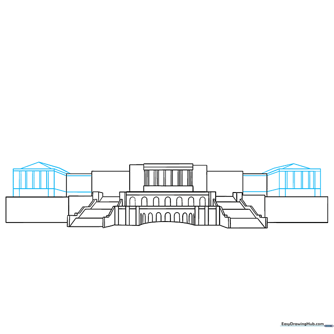 Sketching the triangular roof sections of the Capitol building.