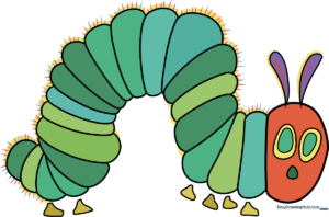 A colorful, finished illustration of The Very Hungry Caterpillar.