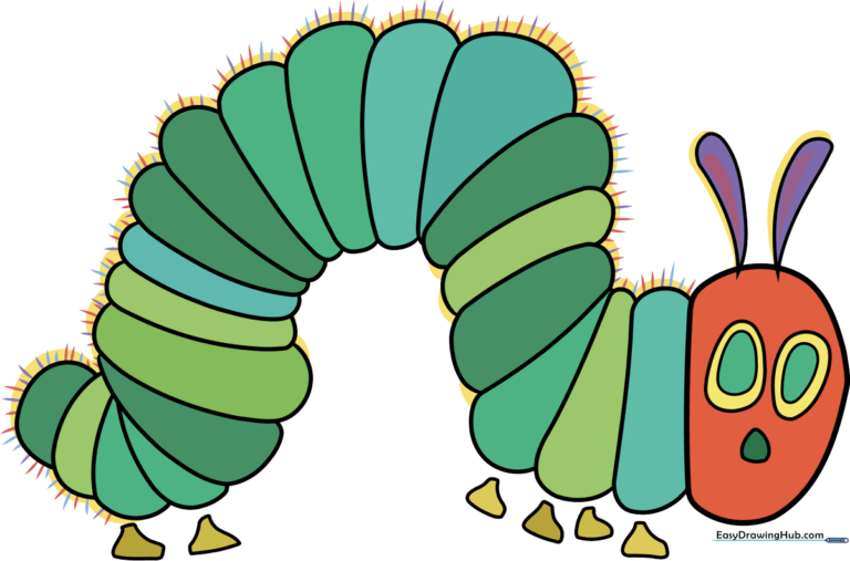 A colorful, finished illustration of The Very Hungry Caterpillar.