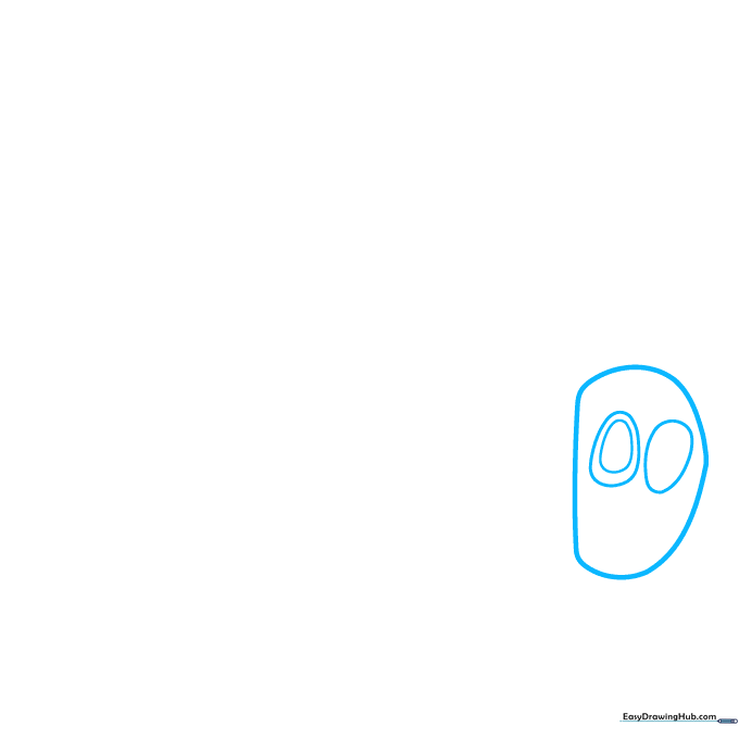 Pencil sketch showing the caterpillar's rounded head and two circular eyes.