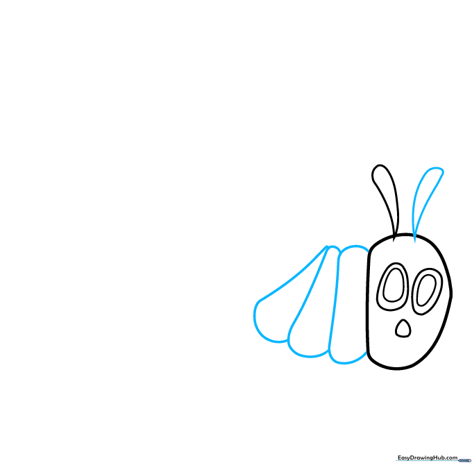 Sketching the first few segments of the caterpillar's body using ovals.