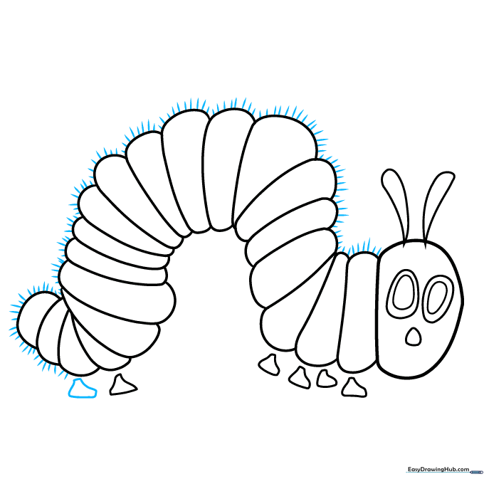 Adding final details like hairs along the back of the caterpillar.