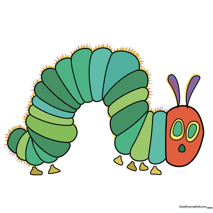 The finished, colored drawing of The Very Hungry Caterpillar.