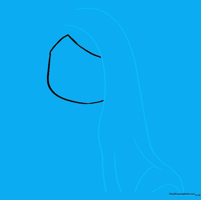 Drawing the draped headscarf around the face with lines indicating fabric folds.