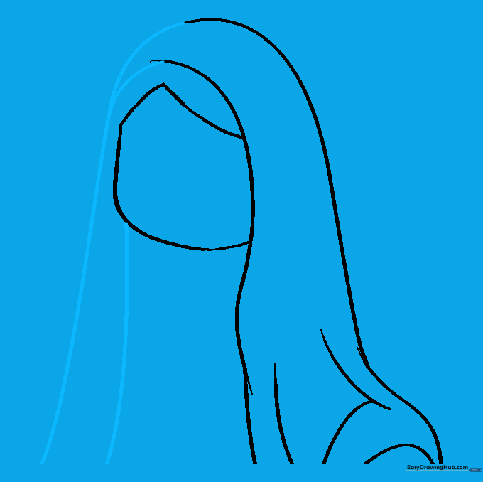 Adding the final curved lines to complete the draped headscarf over the head.