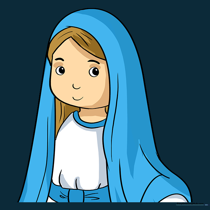 The completed and colored portrait of the Virgin Mary.