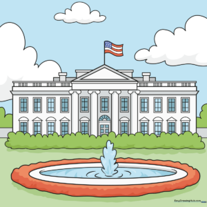 Colorful illustration of the White House, perfect for kids' art projects.