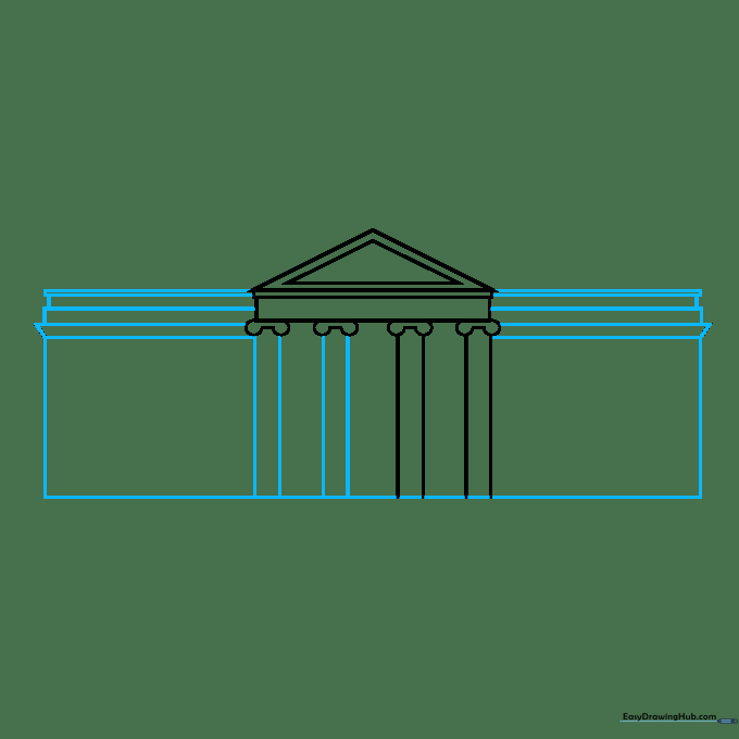Drawing the vertical columns of the White House using geometric shapes.