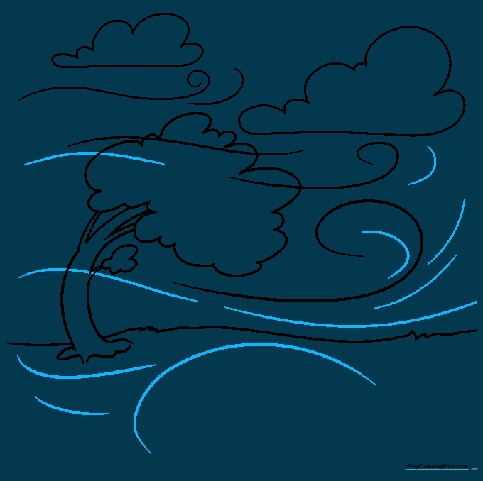Drawing with increased density of wind lines to show a strong breeze