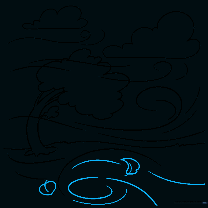 Drawing with several leaves added to the air, following the direction of the wind