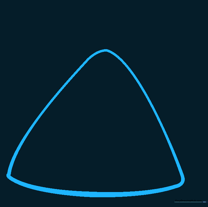 A light pencil sketch of a rounded triangle shape representing the main body of the yellow bird.