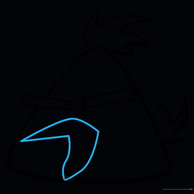 Outlining the open beak using curved lines and a V-shape for the mouth.