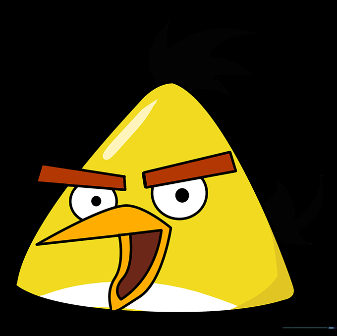 The final colored drawing of the yellow bird, featuring bright yellow feathers and an orange beak.