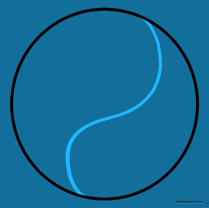 The circle divided into two equal halves by a smooth S-shaped line.
