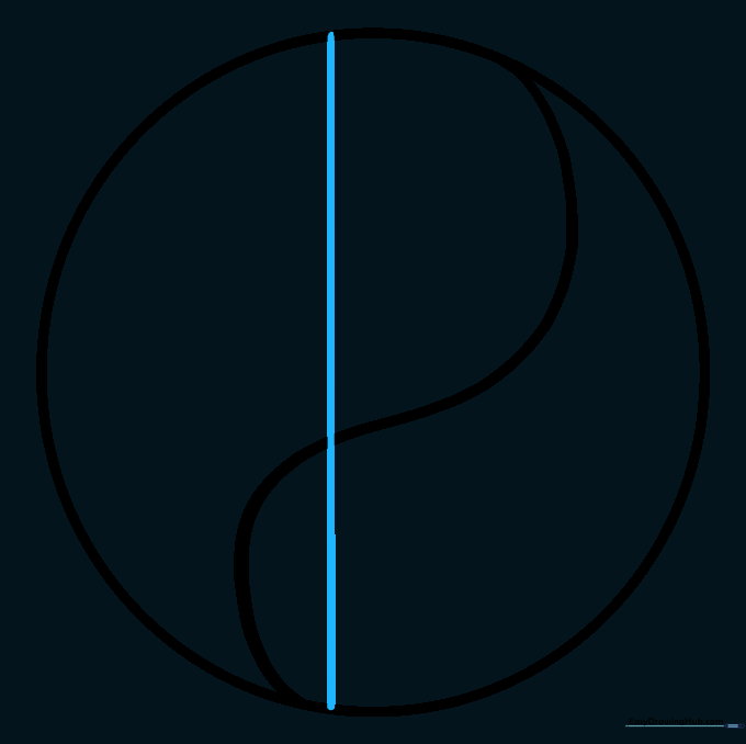 A vertical guide line added to the center of the Yin Yang sketch.