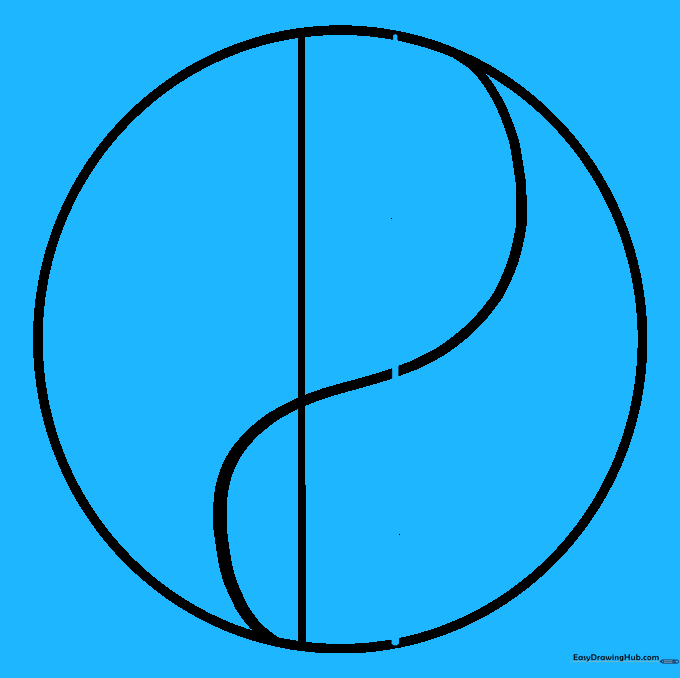 Two parallel vertical guide lines inside the Yin Yang symbol.