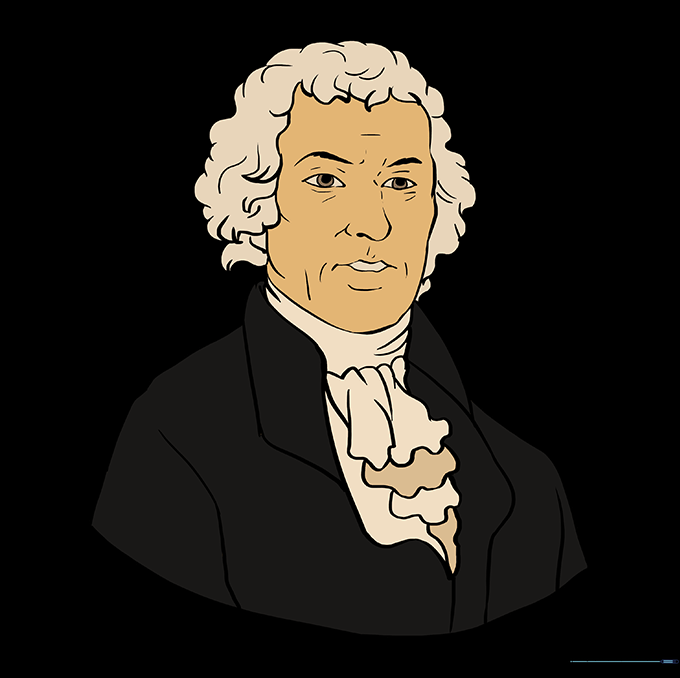 The completed Thomas Jefferson drawing with full color applied.