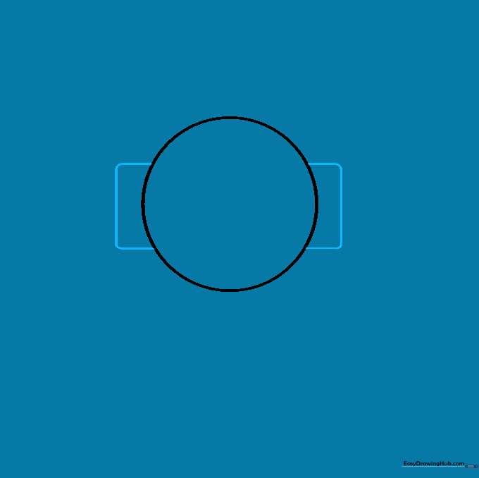 Two rounded rectangles drawn on either side of the central circle to form the train's boiler tanks.