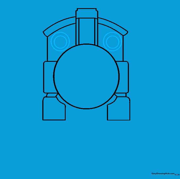 Circular windows drawn on the front face of the train cab.